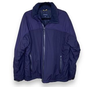 Lands End Aquacheck Thermolite Zip Front Hooded Navy Jacket Coat Men Large 42 44